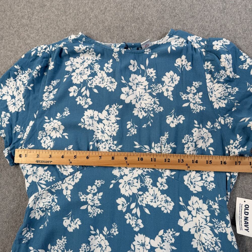Old Navy Women's Petite Medium Blue White Floral Mini Dress Short Sleeve New - Picture 6 of 11